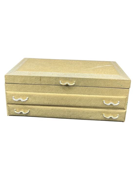 Unbranded Other - ✨ Vintage Gold Brocade Jewelry Box Mirror 3 Drawer Ring Organizer Vanity Storage